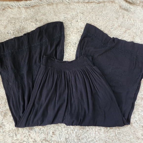 Free People Angie's Set Bottoms Only Wide Leg Black Viscose‎ Pants Women's Large - Picture 8 of 13